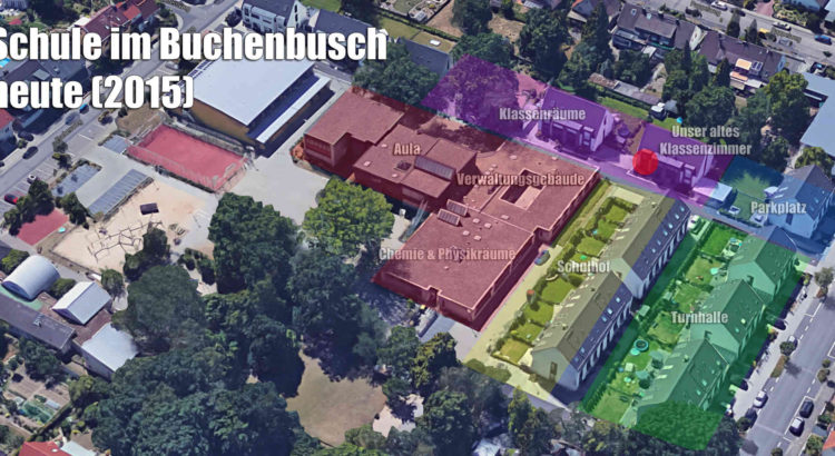 Schule im Buchenbusch heute, mit Anmerkungen zu 1990